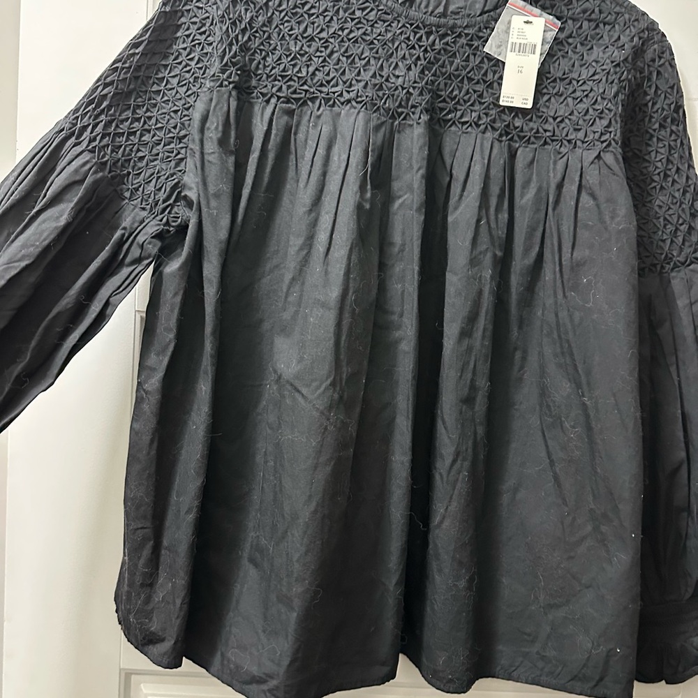 MAEVE black smocked top NWT Anthropologie Black Textured Blouse
